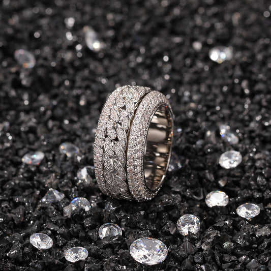 Hip-hop style zircon rotating Cuban ring