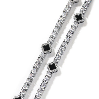 Hip-hop four-leaf clover diamond tennis chain necklace bracelet