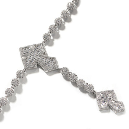 Hip Hop Beaded Zirconia Cross Necklace