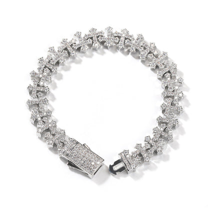 Hip-hop 11.5MM zircon-encrusted cross bracelet